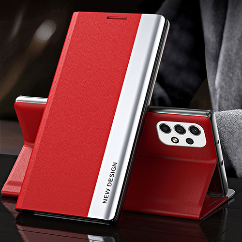 Leather Case Stands Flip Cover Holder QH2 for Samsung Galaxy A23 4G Red