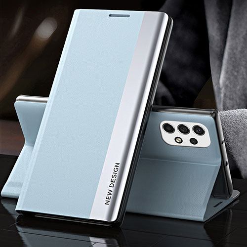 Leather Case Stands Flip Cover Holder QH2 for Samsung Galaxy A23 4G Sky Blue