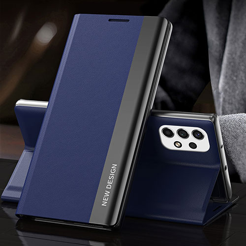 Leather Case Stands Flip Cover Holder QH2 for Samsung Galaxy A33 5G Blue