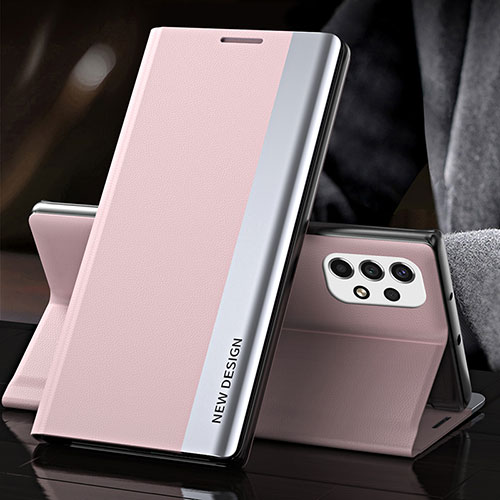 Leather Case Stands Flip Cover Holder QH2 for Samsung Galaxy A33 5G Pink