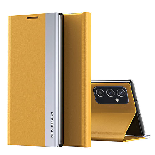 Leather Case Stands Flip Cover Holder QH2 for Samsung Galaxy F23 5G Yellow