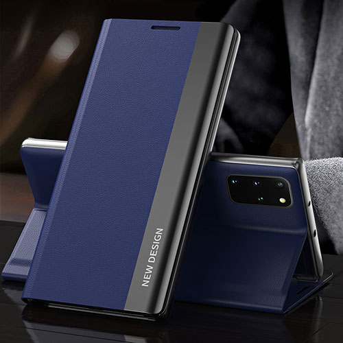 Leather Case Stands Flip Cover Holder QH2 for Samsung Galaxy S20 Plus Blue