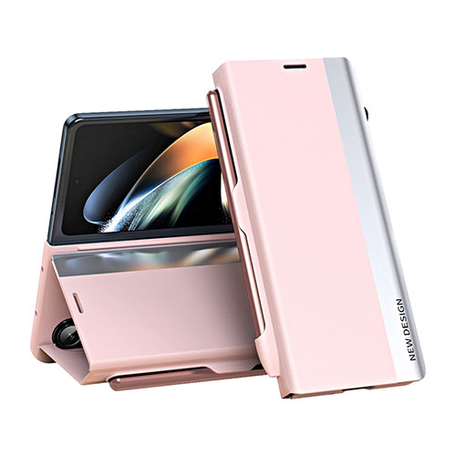 Leather Case Stands Flip Cover Holder QH2 for Samsung Galaxy Z Fold5 5G Rose Gold