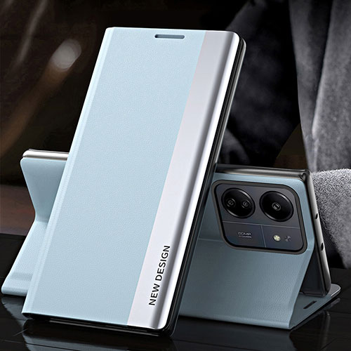 Leather Case Stands Flip Cover Holder QH2 for Xiaomi Redmi 13C Sky Blue