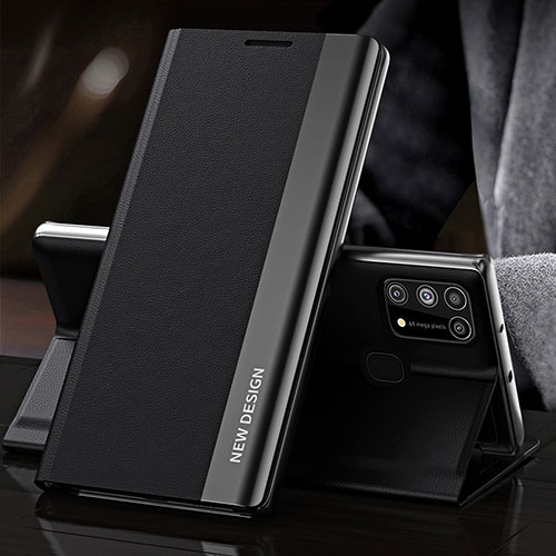 Leather Case Stands Flip Cover Holder QH3 for Samsung Galaxy M31 Black