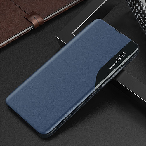 Leather Case Stands Flip Cover Holder QH3 for Samsung Galaxy M60s Blue