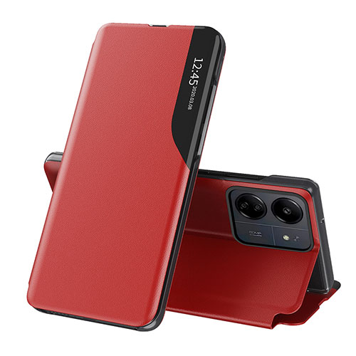 Leather Case Stands Flip Cover Holder QH3 for Xiaomi Poco C65 Red