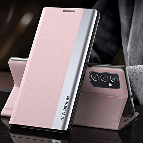 Leather Case Stands Flip Cover Holder QH4 for Samsung Galaxy F23 5G Rose Gold