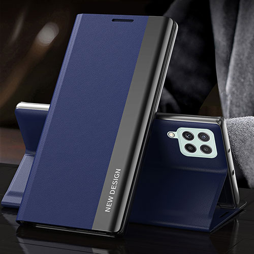 Leather Case Stands Flip Cover Holder QH5 for Samsung Galaxy M33 5G Blue