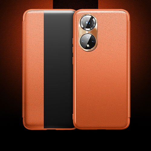 Leather Case Stands Flip Cover Holder QK1 for Huawei Honor 50 Pro 5G Orange