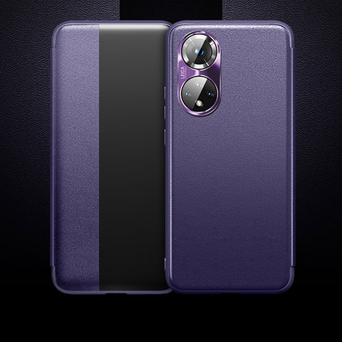 Leather Case Stands Flip Cover Holder QK1 for Huawei Honor 50 Pro 5G Purple