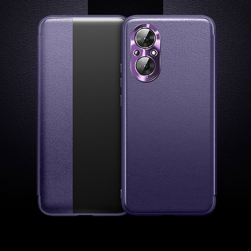 Leather Case Stands Flip Cover Holder QK1 for Huawei Honor 50 SE 5G Purple