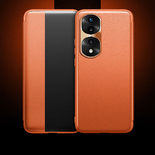 Leather Case Stands Flip Cover Holder QK1 for Huawei Honor 70 Pro+ Plus 5G Orange