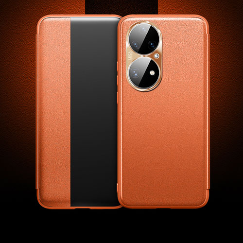 Leather Case Stands Flip Cover Holder QK1 for Huawei P50 Pro Orange