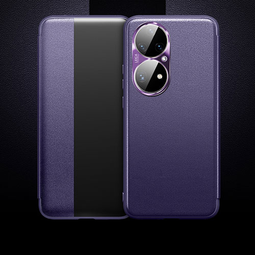 Leather Case Stands Flip Cover Holder QK1 for Huawei P50 Purple