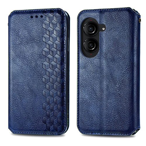 Leather Case Stands Flip Cover Holder S01D for Asus ZenFone 10 Blue