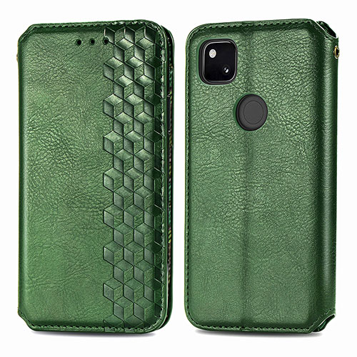 Leather Case Stands Flip Cover Holder S01D for Google Pixel 4a Green