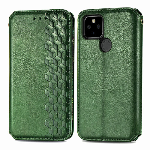 Leather Case Stands Flip Cover Holder S01D for Google Pixel 5 XL 5G Green