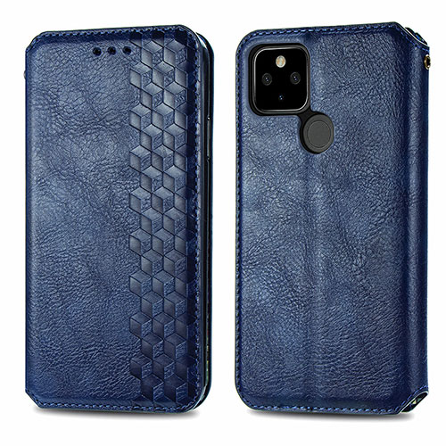 Leather Case Stands Flip Cover Holder S01D for Google Pixel 5a 5G Blue