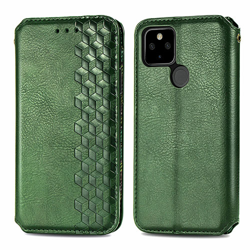 Leather Case Stands Flip Cover Holder S01D for Google Pixel 5a 5G Green