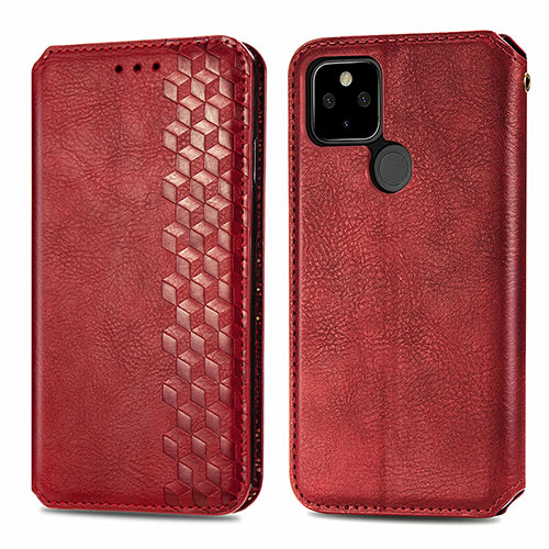 Leather Case Stands Flip Cover Holder S01D for Google Pixel 5a 5G Red