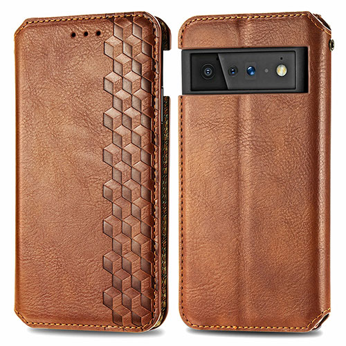 Leather Case Stands Flip Cover Holder S01D for Google Pixel 6 Pro 5G Brown