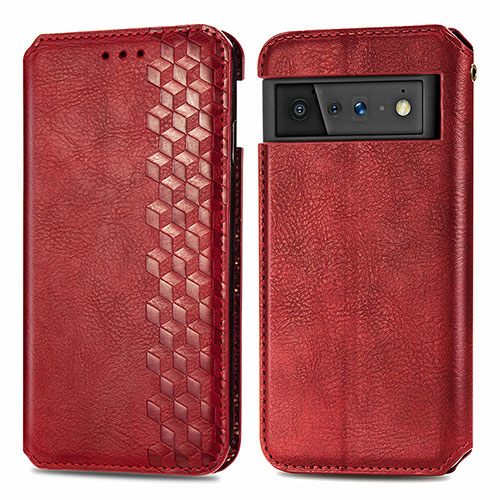 Leather Case Stands Flip Cover Holder S01D for Google Pixel 6 Pro 5G Red