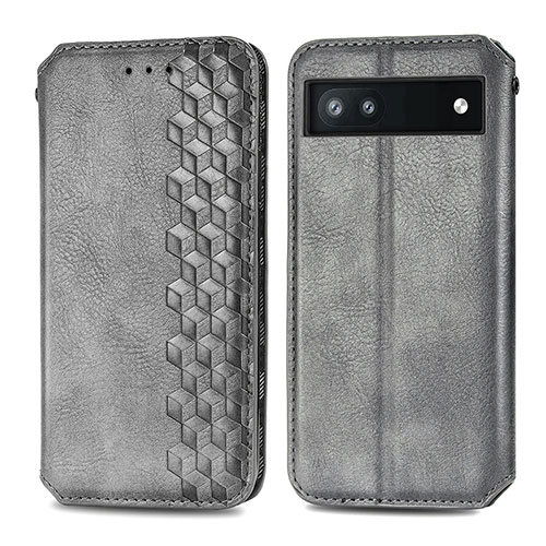 Leather Case Stands Flip Cover Holder S01D for Google Pixel 6a 5G Gray