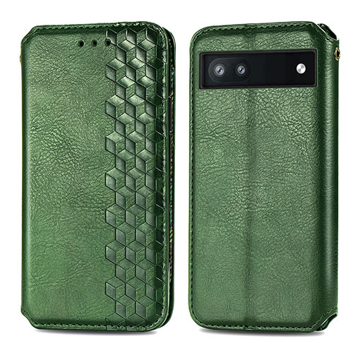 Leather Case Stands Flip Cover Holder S01D for Google Pixel 6a 5G Green