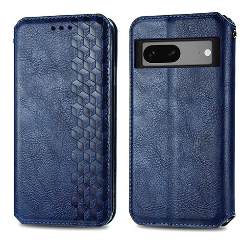 Leather Case Stands Flip Cover Holder S01D for Google Pixel 7 5G Blue