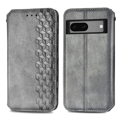 Leather Case Stands Flip Cover Holder S01D for Google Pixel 7 5G Gray