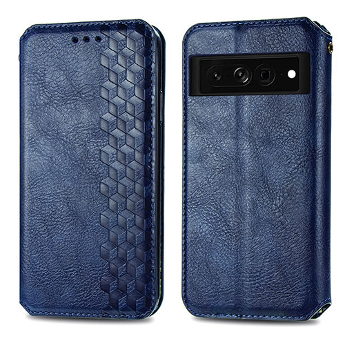 Leather Case Stands Flip Cover Holder S01D for Google Pixel 7 Pro 5G Blue