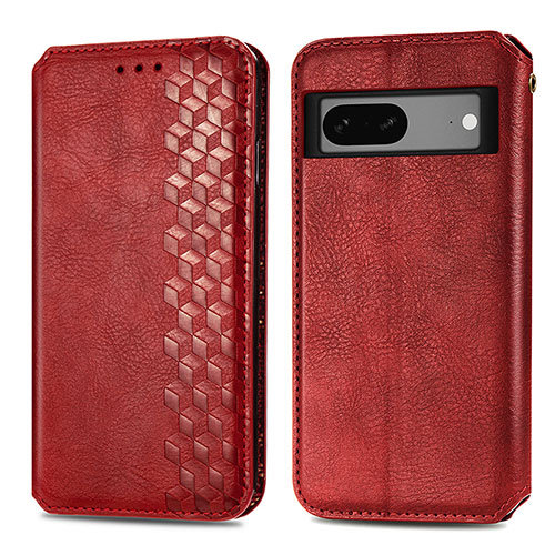 Leather Case Stands Flip Cover Holder S01D for Google Pixel 7a 5G Red