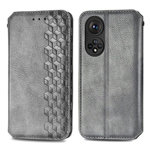 Leather Case Stands Flip Cover Holder S01D for Huawei Honor 50 5G Gray