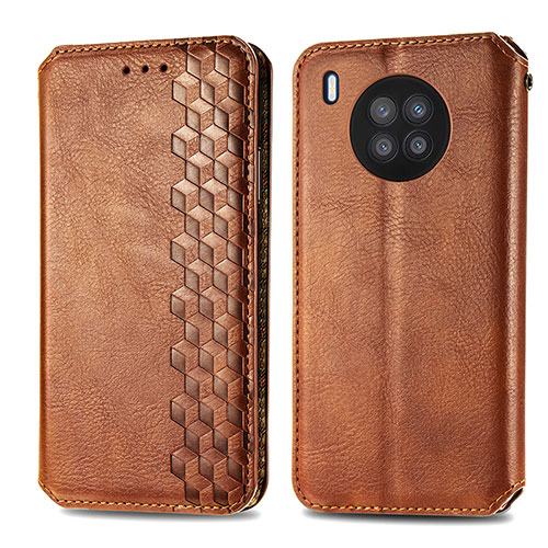 Leather Case Stands Flip Cover Holder S01D for Huawei Honor 50 Lite Brown