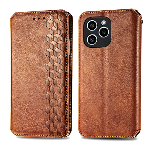 Leather Case Stands Flip Cover Holder S01D for Huawei Honor 60 SE 5G Brown