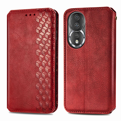 Leather Case Stands Flip Cover Holder S01D for Huawei Honor 80 5G Red