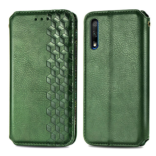 Leather Case Stands Flip Cover Holder S01D for Huawei Honor 9X Green