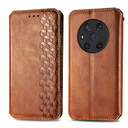 Leather Case Stands Flip Cover Holder S01D for Huawei Honor Magic3 5G Brown