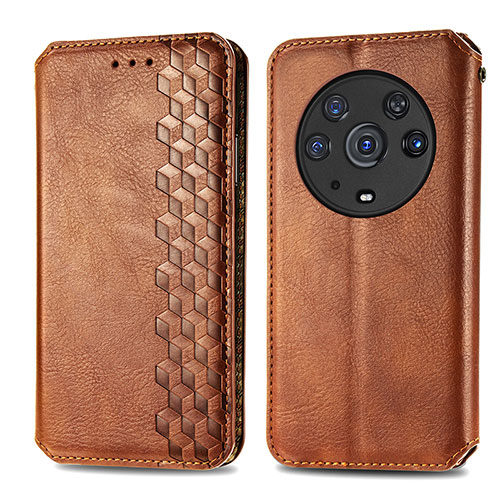 Leather Case Stands Flip Cover Holder S01D for Huawei Honor Magic3 Pro 5G Brown