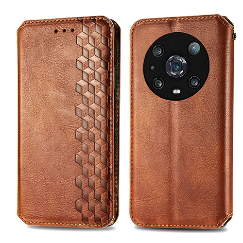 Leather Case Stands Flip Cover Holder S01D for Huawei Honor Magic4 Pro 5G Brown