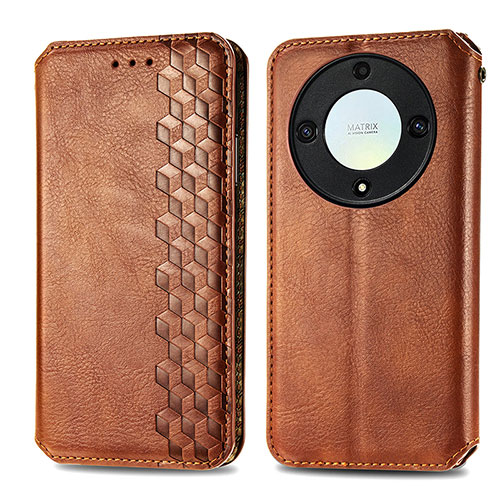 Leather Case Stands Flip Cover Holder S01D for Huawei Honor Magic5 Lite 5G Brown