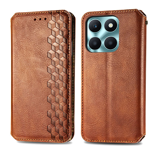 Leather Case Stands Flip Cover Holder S01D for Huawei Honor X6a Brown