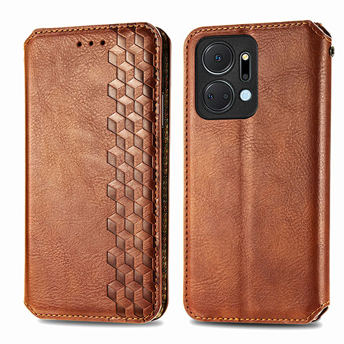 Leather Case Stands Flip Cover Holder S01D for Huawei Honor X7a Brown