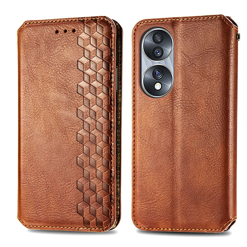 Leather Case Stands Flip Cover Holder S01D for Huawei Honor X7b Brown