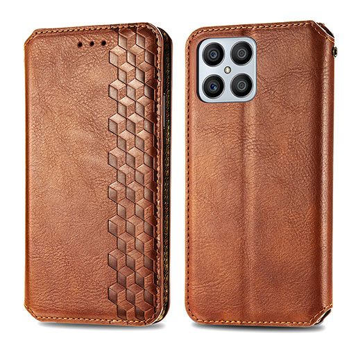 Leather Case Stands Flip Cover Holder S01D for Huawei Honor X8 4G Brown