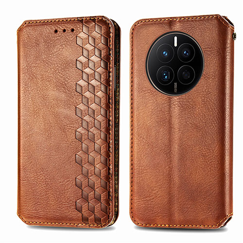 Leather Case Stands Flip Cover Holder S01D for Huawei Mate 50 Brown