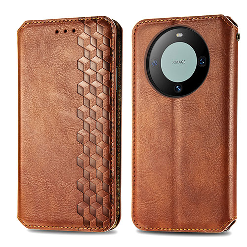 Leather Case Stands Flip Cover Holder S01D for Huawei Mate 60 Pro+ Plus Brown