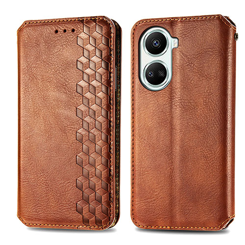 Leather Case Stands Flip Cover Holder S01D for Huawei Nova 10 SE Brown