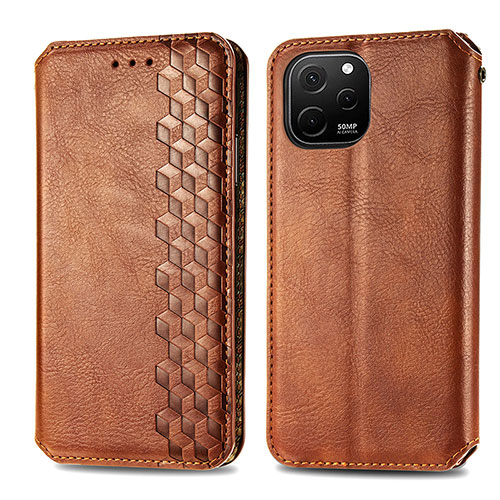 Leather Case Stands Flip Cover Holder S01D for Huawei Nova Y61 Brown